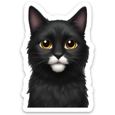 black cat domestic long-haired with white spot on the mouth sticker