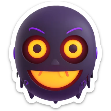 scary emoji with robotic 3D features, sharp angles, neon accents sticker