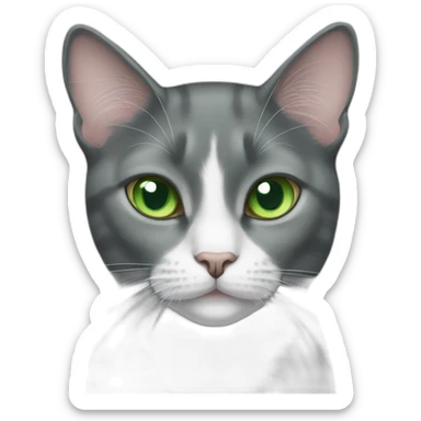 Grey tuxedo cat, green eyes sticker
