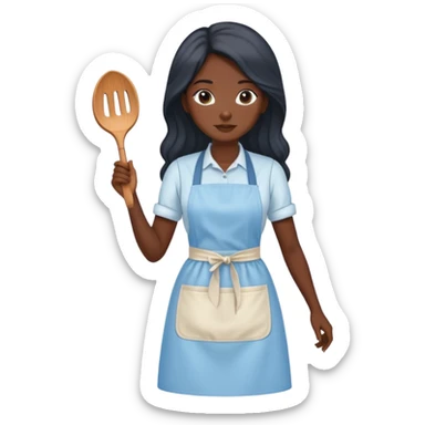 Black skin long hair lady with a light blue apron sticker
