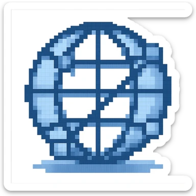 Edit this 3D pixel art style globe icon by removing the terrain and transforming it into a network connected icon with lines and nodes. Keep the 3D pixel art style and maintain a transparent background. sticker