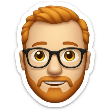 white dude, red hair, receding hairline, glasses, beard sticker