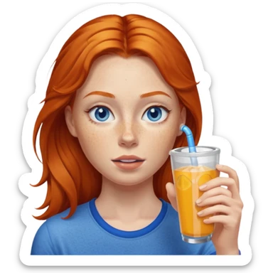 ginger woman sipping energy drink blue eyes sticker