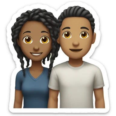 Smiling Asian boy and black girl with locs sticker