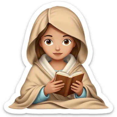 Una chica con una manta leyendo un libro y un café en la mano sticker