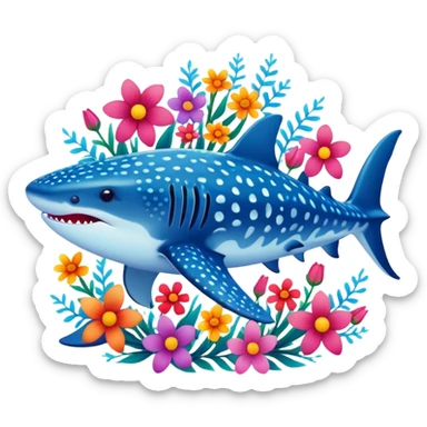 whale shark with flowers sticker