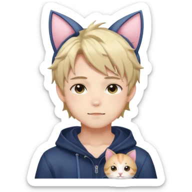 Shiny Blushing Cute Kawaii Handsome Shota Anime Man with Cat Ears Trending Style Cottagecore  sticker