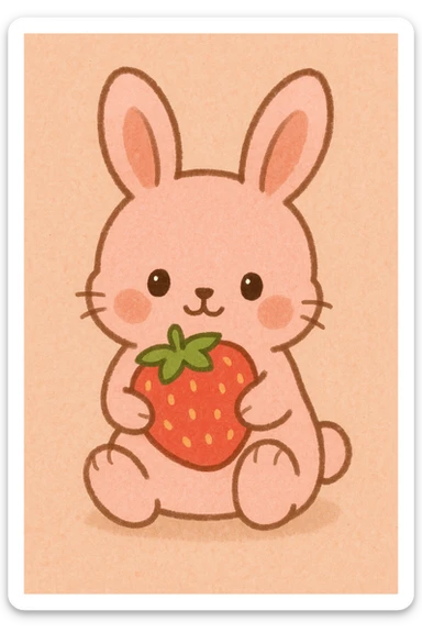 pink bunny holding strawberry sticker