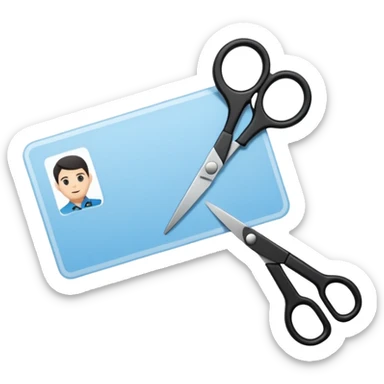 black Scissors cutting a light blue idf ID card in 2 parts .hyper realistic sticker