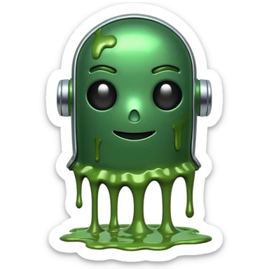 An emoji of a green robot melting away covered in thick green sludge sticker