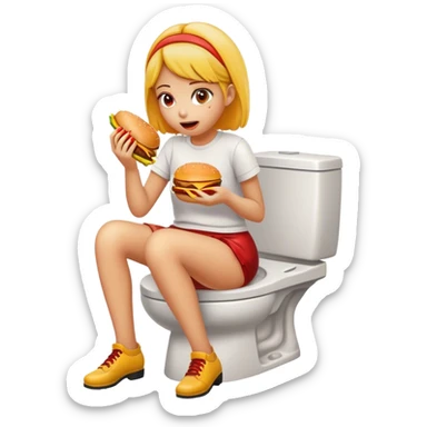 Girl on toilet eating hamburger  sticker