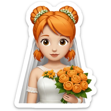orange haired with bun bride with bouqet sticker