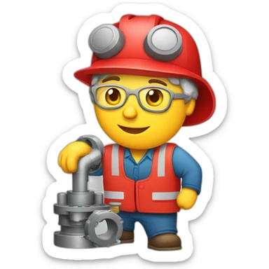 Industrial professional senior mechanical assembler working on the assembly of heavy machinery with a red outfit sticker