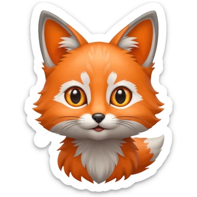 Grey kitten amazed by a fox sticker