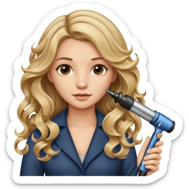 pretty girl with long wavy dirty blonde hair holding a curling iron, curling her hair  sticker