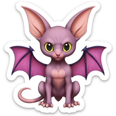 Pokémon-Swoobat-Fruitbat-Noibat-Sphynx-Lykoi-fusion, full body sticker