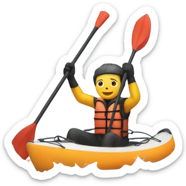 “Design an emoji of a person in a kayak, wearing a life jacket, holding a paddle, on calm water.” sticker