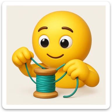 A 3D emoji in iOS emoji aesthetic style  winding thread onto a spool with both hands sticker