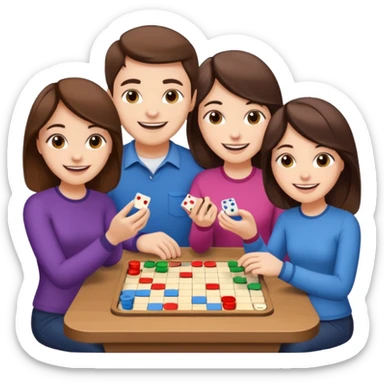 2 male and 2 female brunette friends playing board game sticker