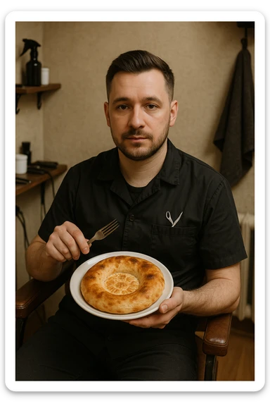 sartarosh xonada shunchaki tarelka v vilka ushlab utirsin tarelkada esa faqat uzbekcha non bulsin kayfiyati xam urtacha bulsin xursan bob ketmasin sticker