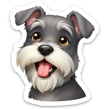 Cinematic Cute Yawning Miniature Schnauzer Portrait Emoji, Head cocked with a wide, adorable yawn and droopy, charming eyes, featuring a neatly trimmed, lovable salt-and-pepper fur, simplified yet irresistibly cute, highly detailed, glowing with a warm, relaxed radiance, high shine, exuding a sleepy yet spirited charm, styled with a soft, cozy glowing outline, capturing the essence of a Miniature Schnauzer mid-yawn, radiating pure, drowsy cuteness! sticker