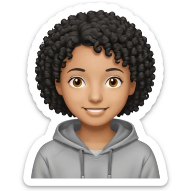 Make a Colombian with black short curly hair wearing a grey hoodie sticker