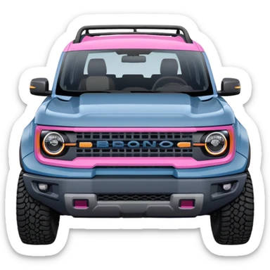 grey blue Ford bronco sport with a pink grill guard sticker