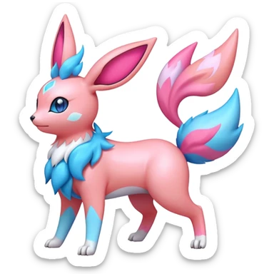 lush pastel-bright-vibrant warm-colored modern colorful neon-colored Fakémon-Digimon-Sylveon-Flareon-Pokémon-creature (full body) sticker