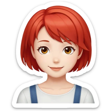 Cute anime girl with red short hair smiles sticker