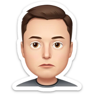 AA photorealistic 3d render of Elon Musk's head, no neck or body, slightly turned right, with a concerned expression. Highly detailed, realistic features. Transparent background sticker
