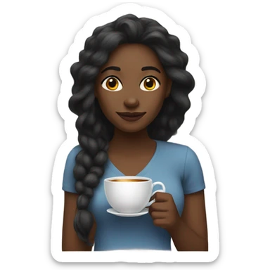 Black woman , long hair with a tea in the hand  sticker