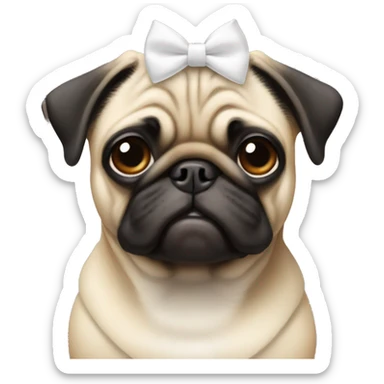Pug with a white bow on one ear sticker