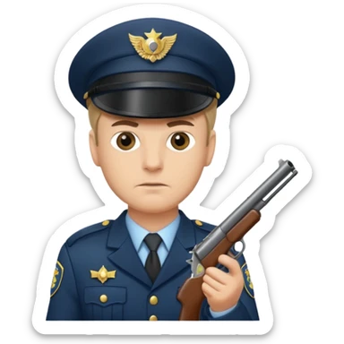 Officer with peaked cap + gun sticker