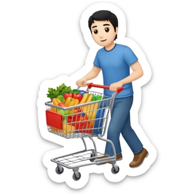 man-with-a-shopping-cart-full-body black hair sticker