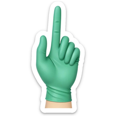 Green medical glove holding index finger up backwards  sticker
