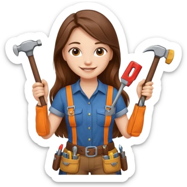 beautiful girl with long brown hair building new kitchen sticker