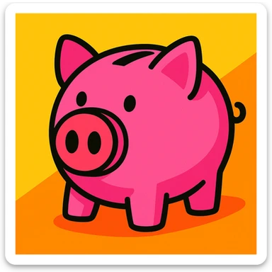 cute pink piggy bank with a round snout and a classic coin slot, bright highly saturated cartoon style sticker