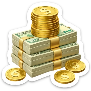 a stack of Arab banknotes with gold coins sticker