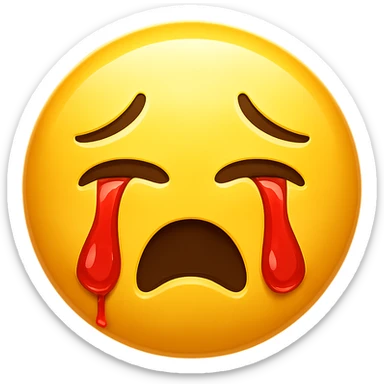 yellow crying face emoji with glossy finish and red tears sticker
