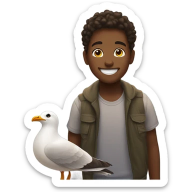 Seagull smiling boy at sunset  sticker