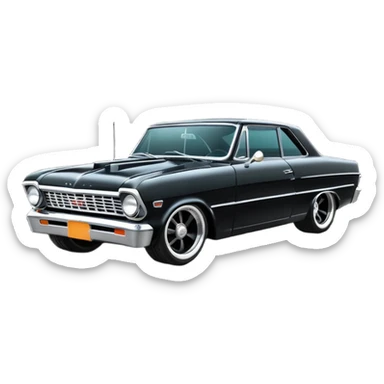 Catwoman’s  futuristic black metallic 1965 Chevy Nova SS street rat rod retro modded sticker