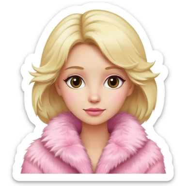 Blonde Woman weafing fluffy pink fur coat sticker