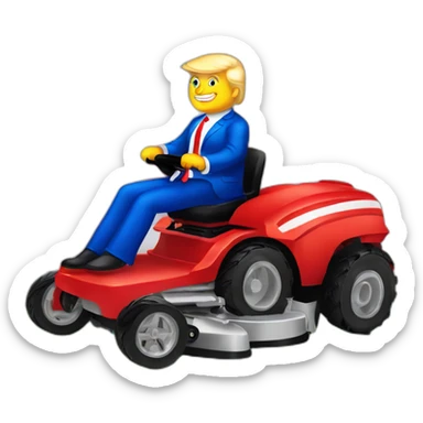 president Trump riding red white and blue colored lawnmower sticker
