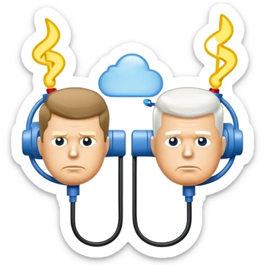 symbolic hot wire connecting Russia and USA with Russian and US flags at each end, glowing wire in the middle, cartoon faces of John F. Kennedy and Nikita Khrushchev on each side, tense Cold War atmosphere sticker