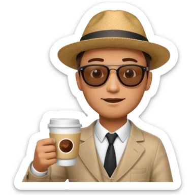 man with cup of coffee and backpack on the back. Eiffel tower on the background sticker