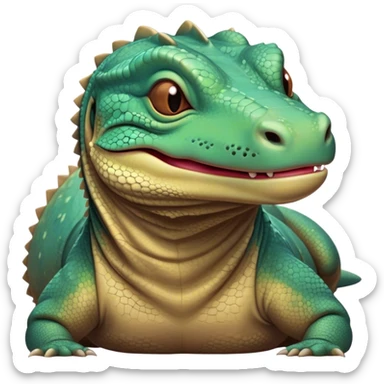 Meme-Worthy cute Sleeping Komodo Dragon Lizard Portrait Emoji, Head resting peacefully with a contented smile, showcasing a rugged, textured form and eyes gently closed in serene slumber, Simplified yet comically adorable features, highly detailed, glowing with a soft, drowsy glow, high shine, relaxed and utterly lovable, stylized with an air of playful laziness, bright and heartwarming, soft glowing outline, capturing the essence of a sleeping ancient guardian that feels destined to become the next viral icon of adorable rest! sticker