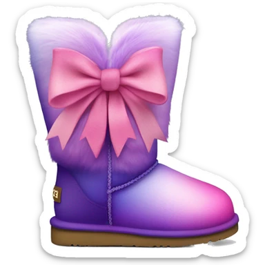 Realistic pair of pink to purple ombre fur Ugg boots with silk ribbon bows. sticker