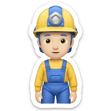 a character with a blue helmet,a pencil up his nose,a yellow shirt what says jeffy,and a nappy/diaper on the outside of hiv navy pants and black shoes sticker