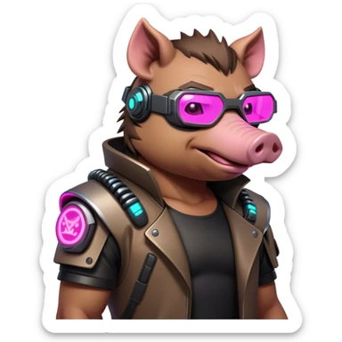 cyberpunk hog with neon sticker