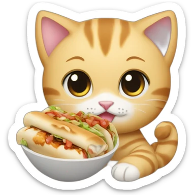 kitten eating shawarma roll sticker